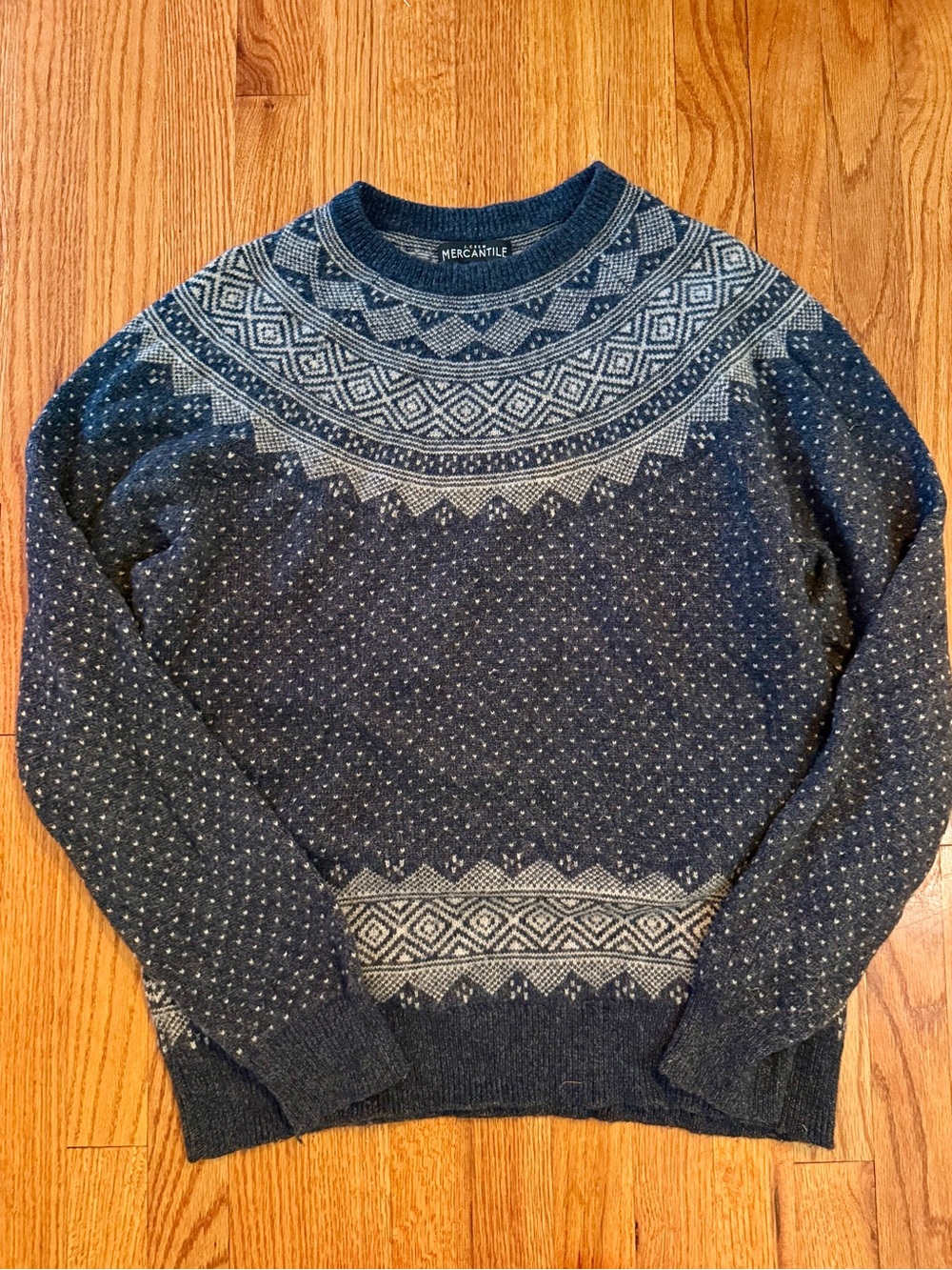 J.Crew Mercantile Men’s Navy Blue Fair Isle Lambswool Blend Sweater